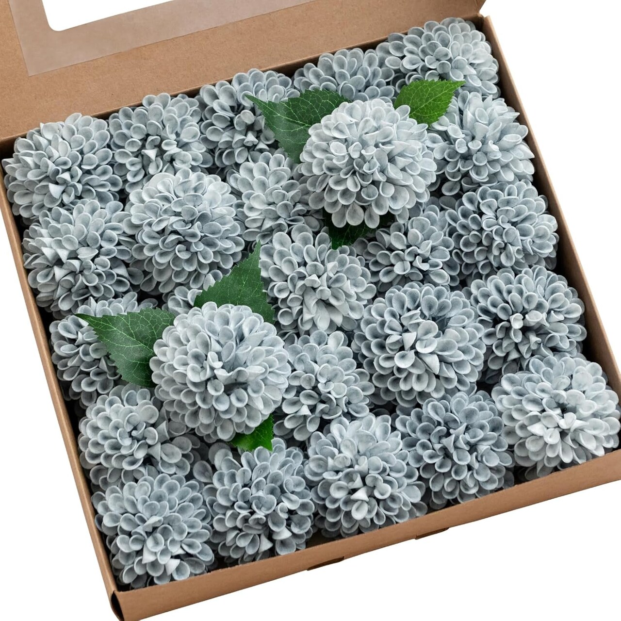 25-Pack Dusty Blue Dahlia Artificial Flowers – Real Touch Foam Faux Flowers for Wedding, Baby Shower, Graduation, Party Favors, Home Decor & Centerpieces